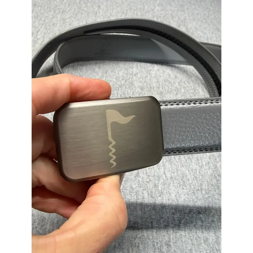 Joseph Elliott Leather Ratchet Belt Gray Like New Adjustable 46 inch Flat Lie